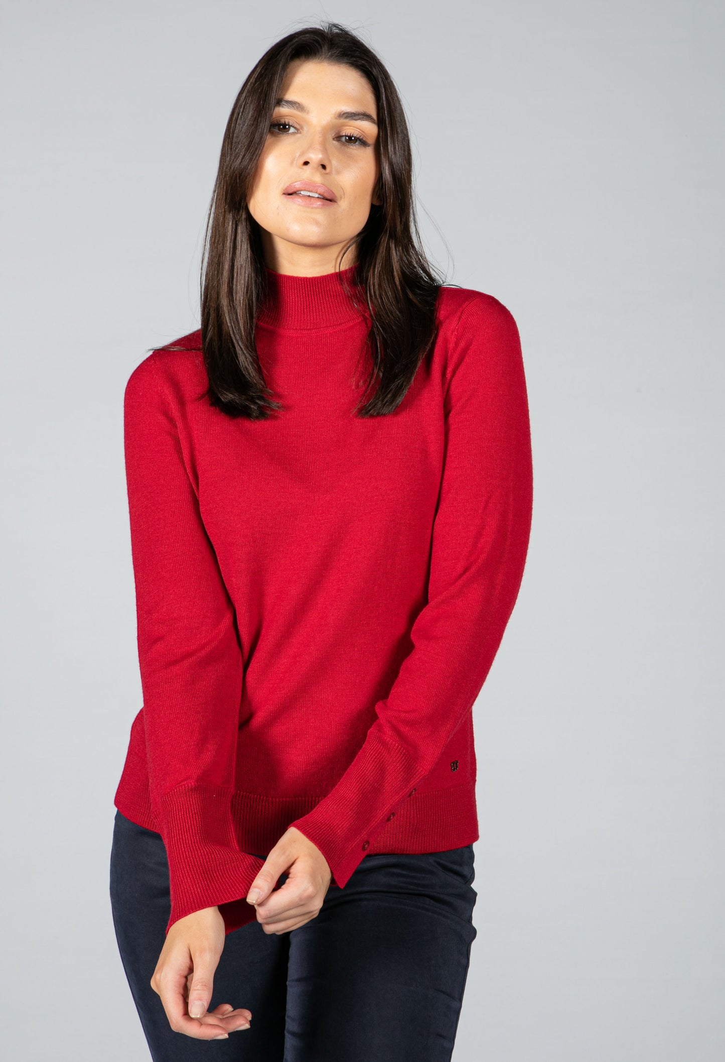 Fine Knit Mock Neck Sweater in Chilli