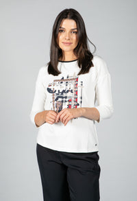 Abstract Print Top in Off-White