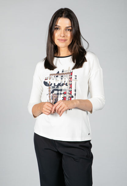 Abstract Print Top in Off-White