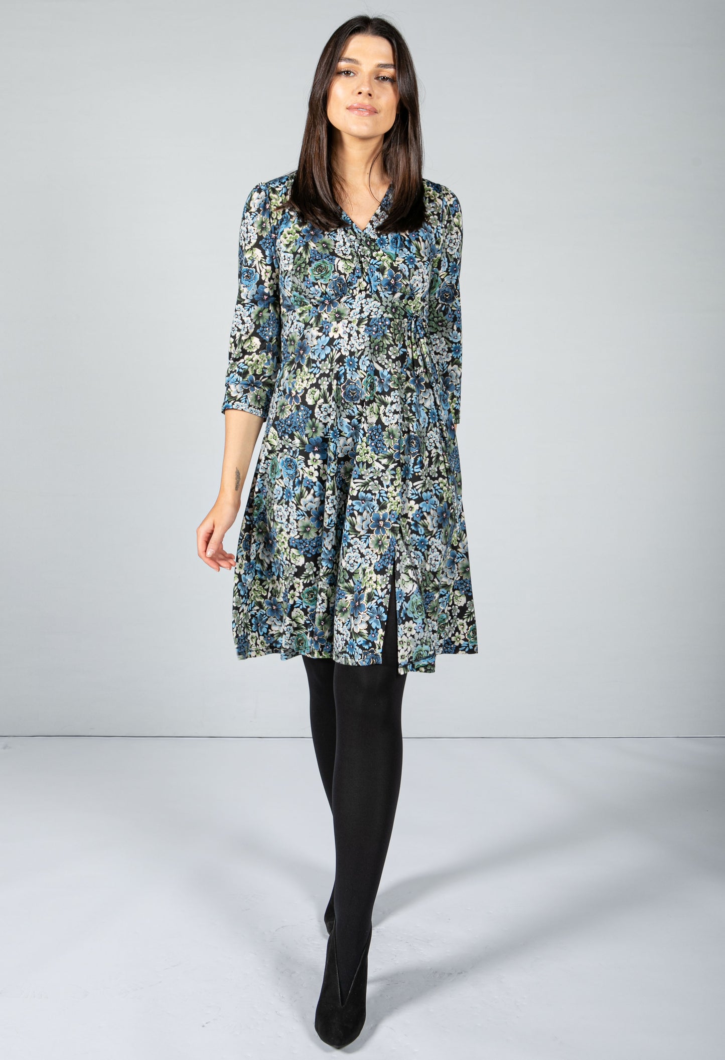 Floral Wrap Dress with Metallic Detail