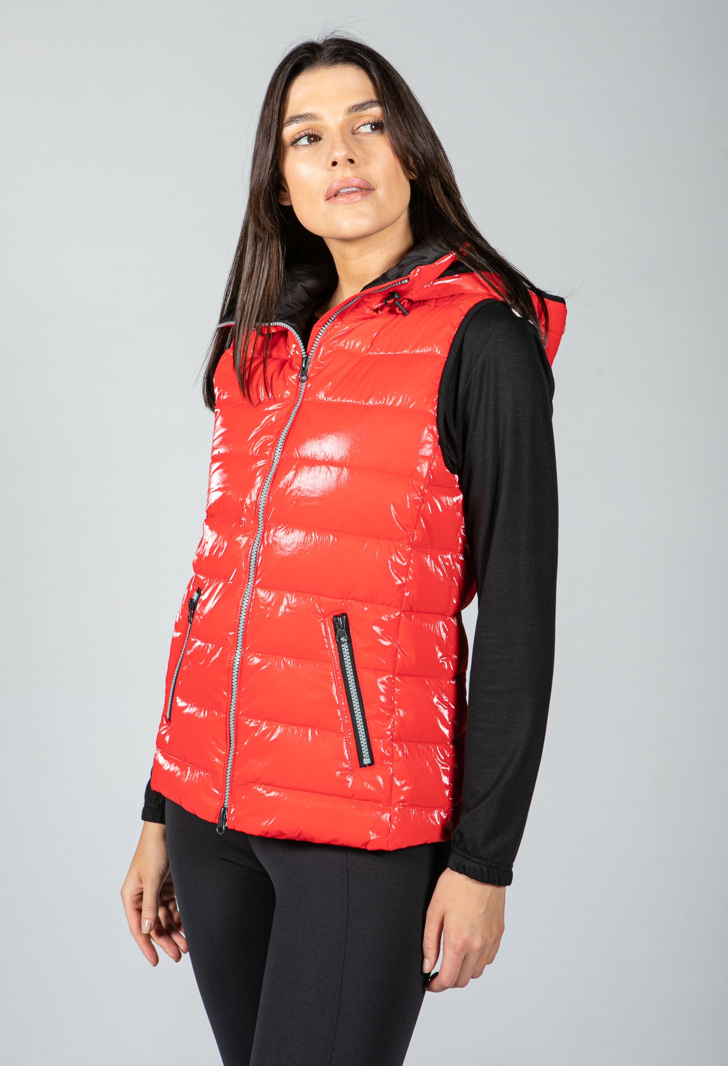 Red Metallic Faux Down Vest