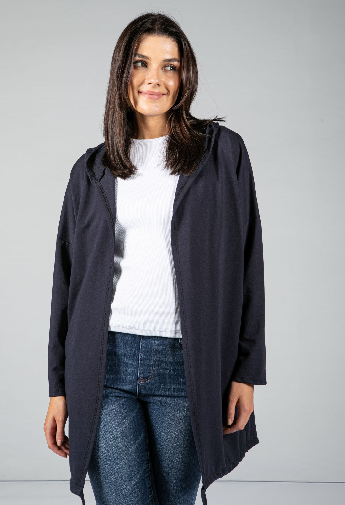 Hooded Open Cardigan in Navy