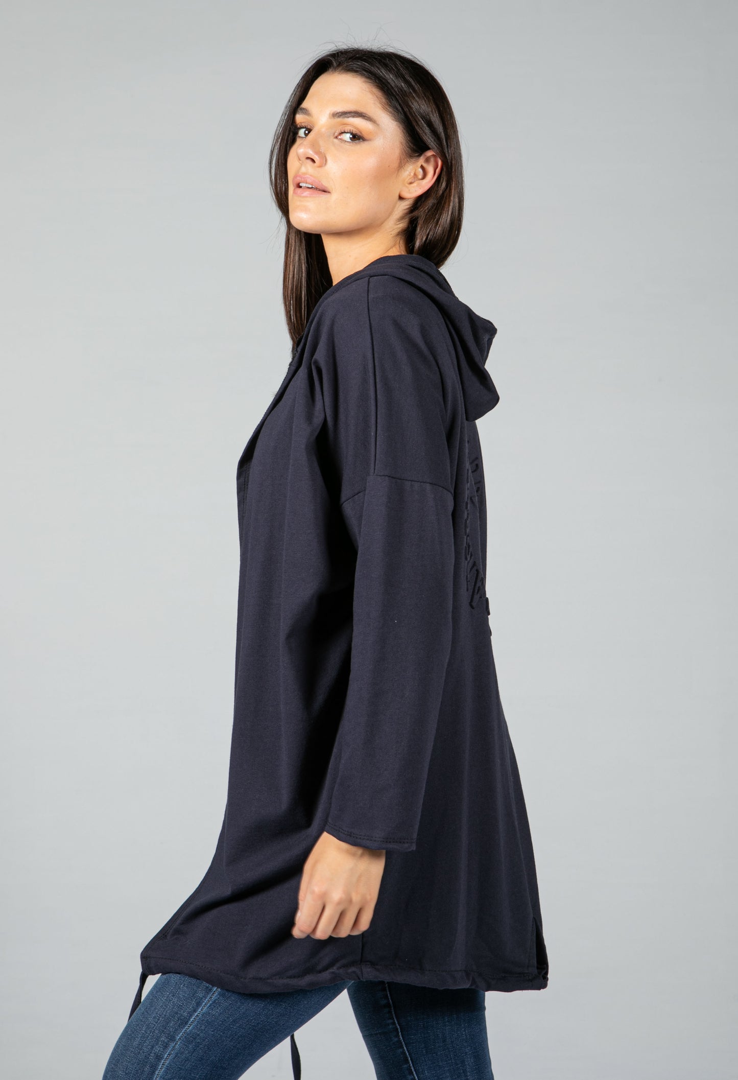 Hooded Open Cardigan in Navy