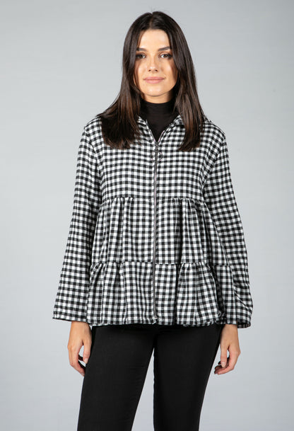 Gingham Tiered Zip Cardigan