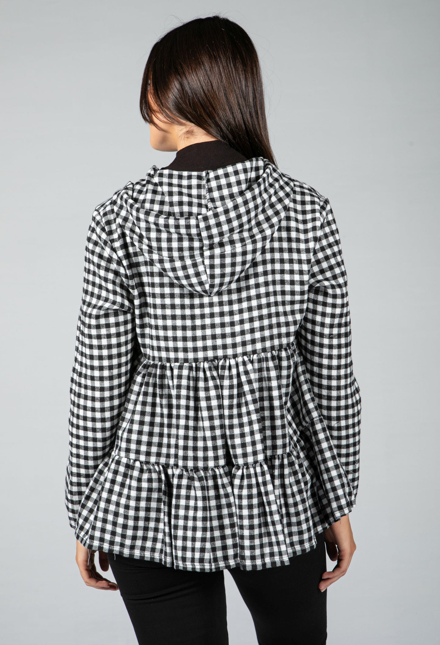 Gingham Tiered Zip Cardigan