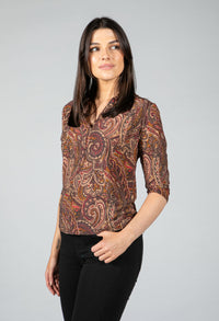 Paisley V neck blouse in Maroon