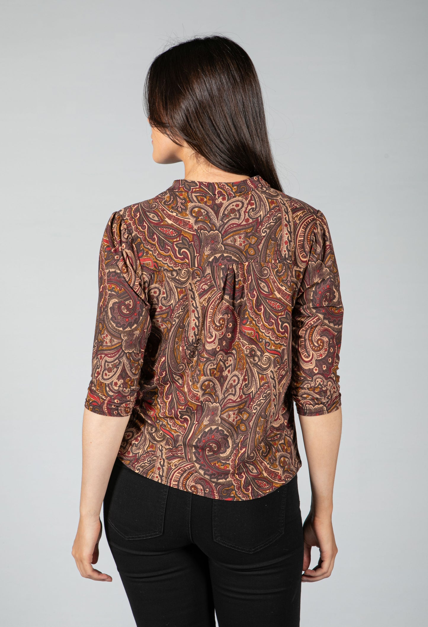 Paisley V neck blouse in Maroon