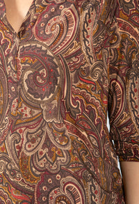 Paisley V neck blouse in Maroon