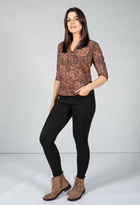 Paisley V neck blouse in Maroon