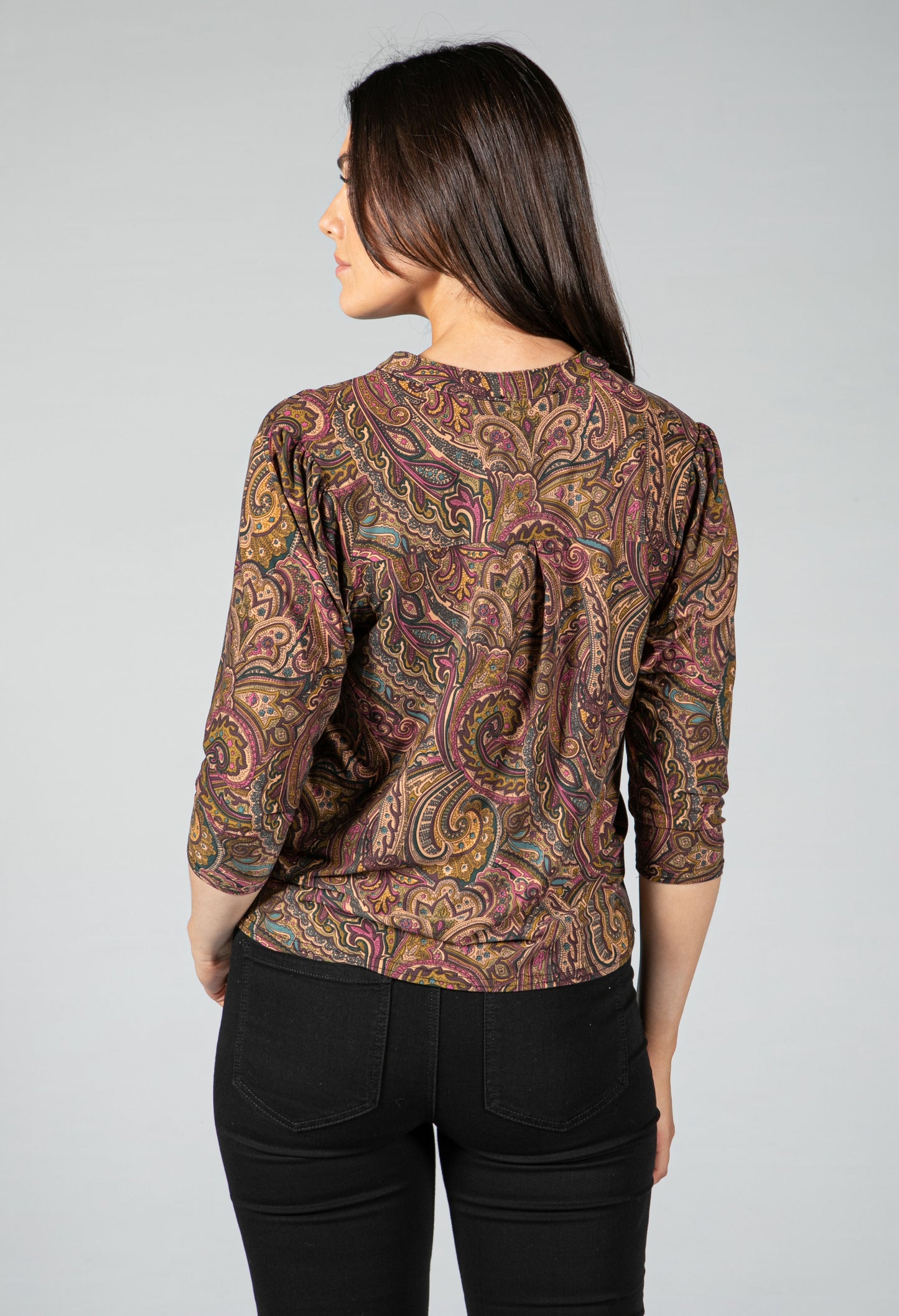 Paisley V neck blouse in Wine