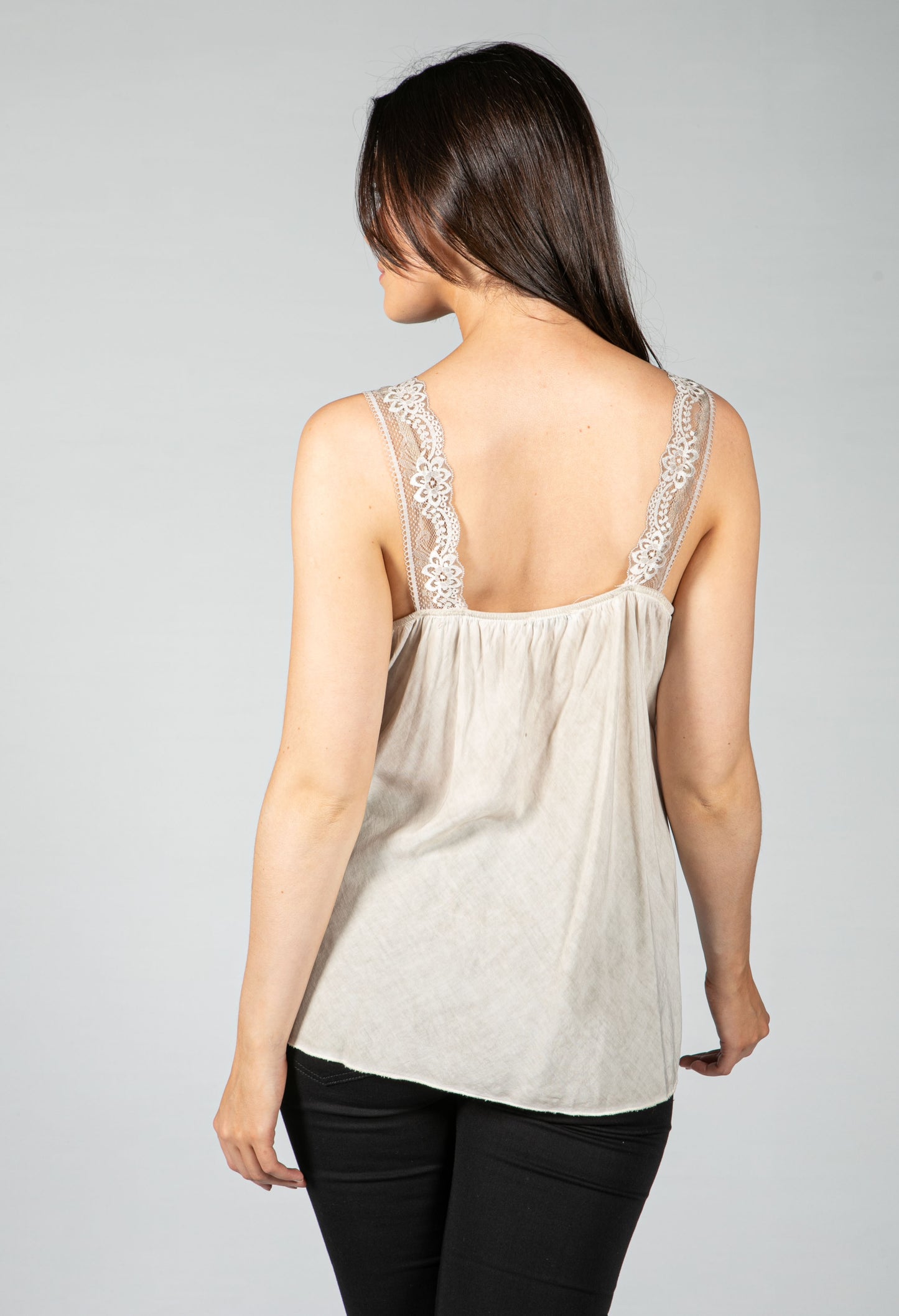 PAMELA SCOTT LACE TRIM CAMI IN SUNFADED BEIGE