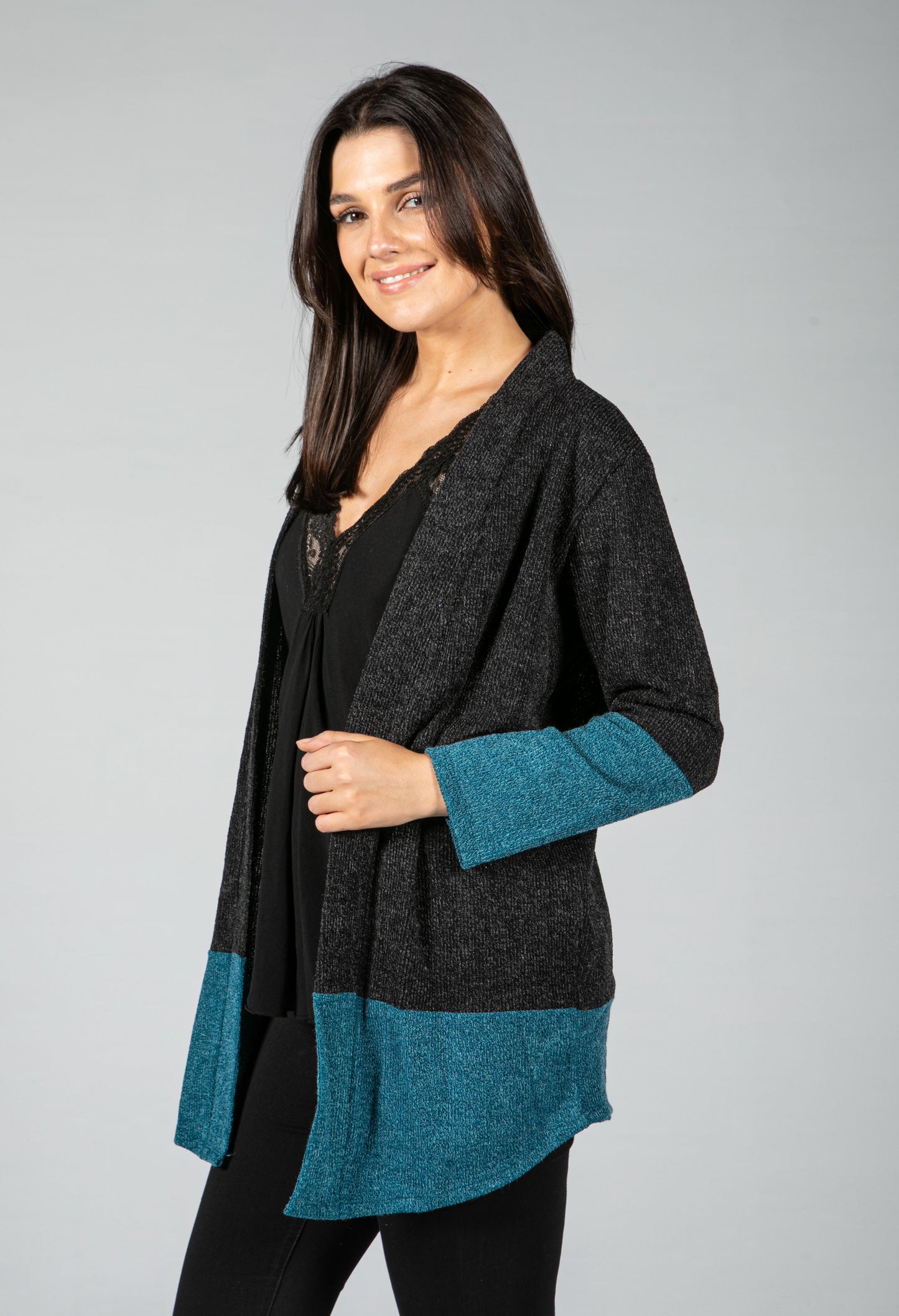 Colour block open cardigan