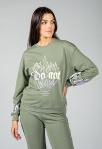 flame decal jogger set in green