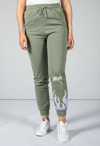 flame decal jogger set in green