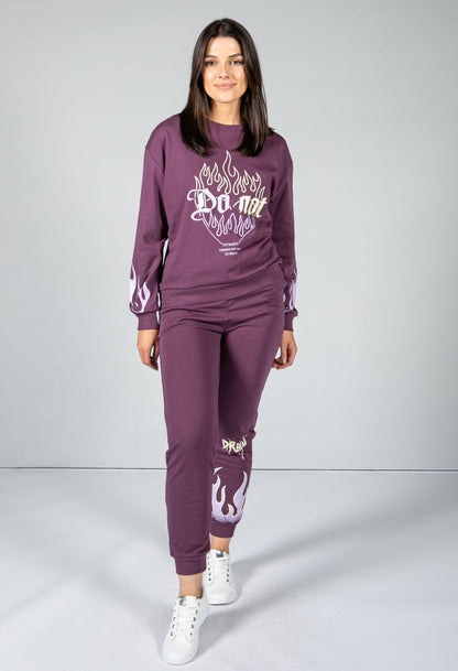 flame decal jogger set in purple