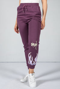 flame decal jogger set in purple