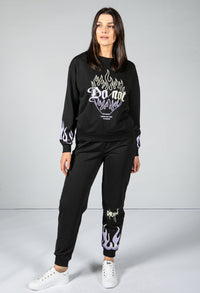 flame decal jogger set in black