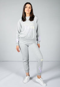 flame decal jogger set in grey