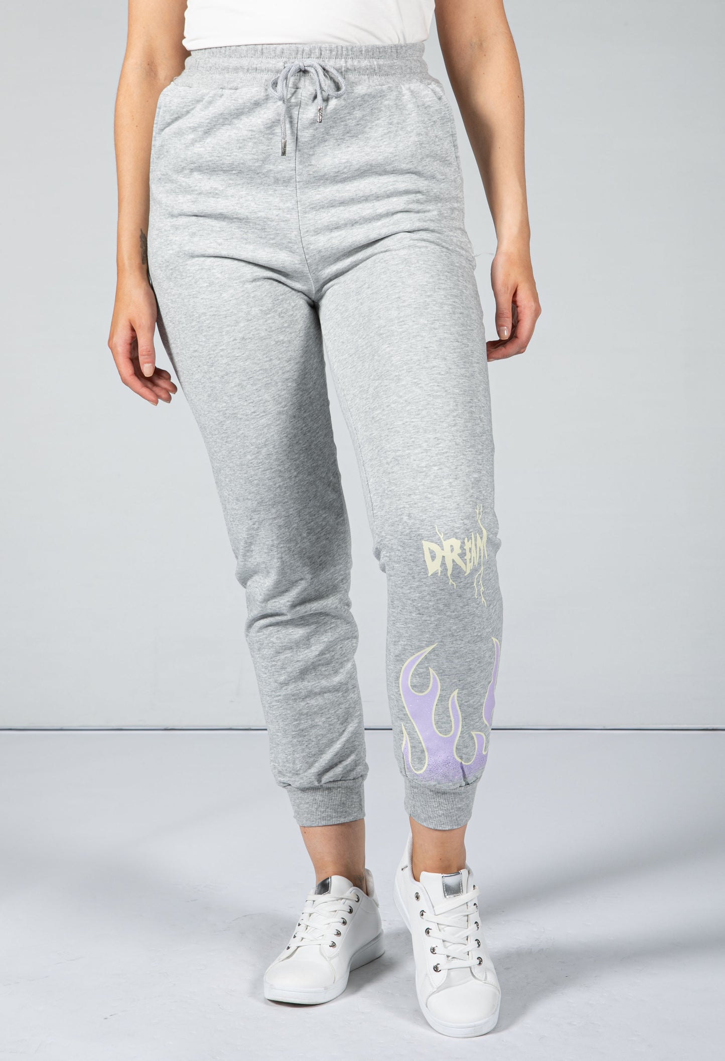 flame decal jogger set in grey