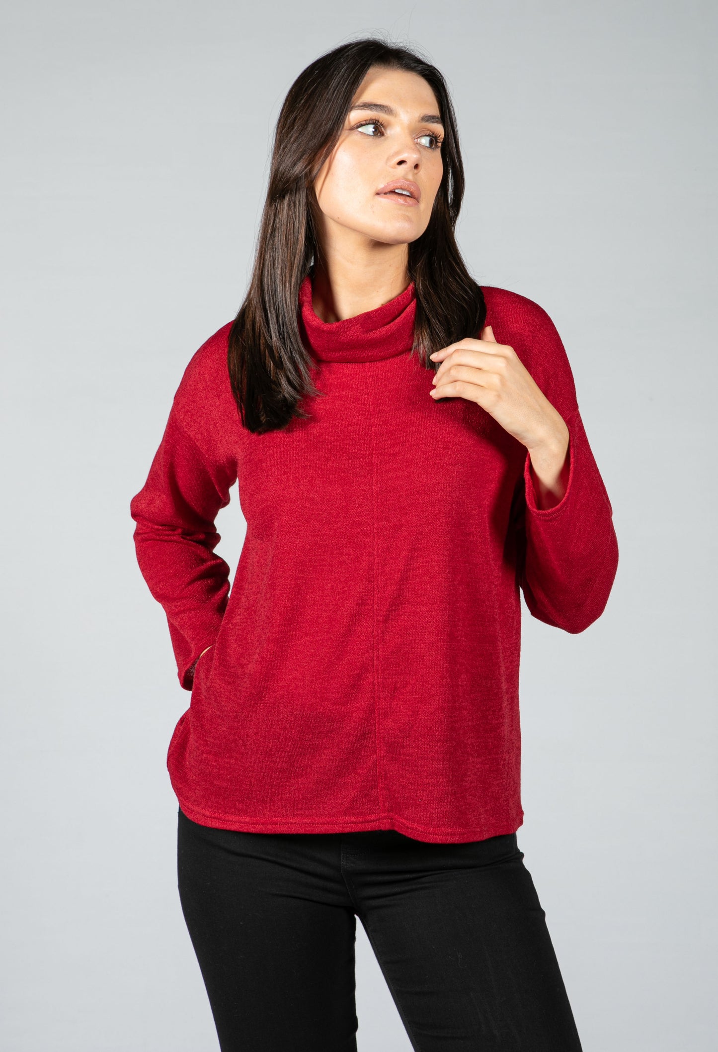 Roll neck knit jumper in wine