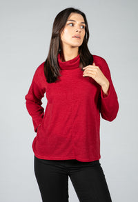 Roll neck knit jumper in wine