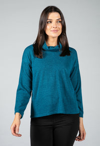 roll neck knit jumper in teal