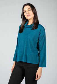 roll neck knit jumper in teal