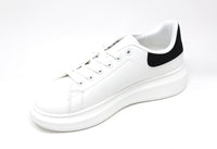 Lace Up Trainer In White with Black Heel