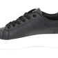 Lace Up Trainer in Black with White Sole