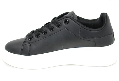 Lace Up Trainer in Black with White Sole