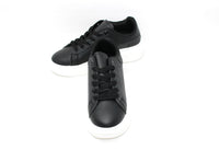 Lace Up Trainer in Black with White Sole