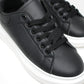 Lace Up Trainer in Black with White Sole