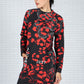 Long Sleeve Print Dress in Black & Red