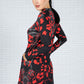 Long Sleeve Print Dress in Black & Red