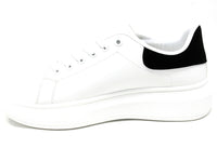 Lace Up Trainer In White with Black Heel