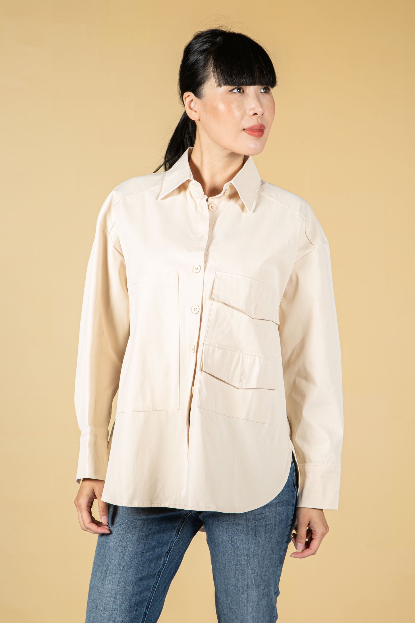 utility style button shirt in cream