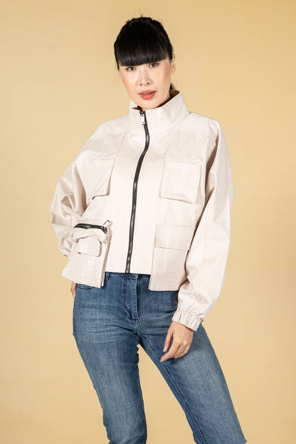 Utility zipped jacket in stone