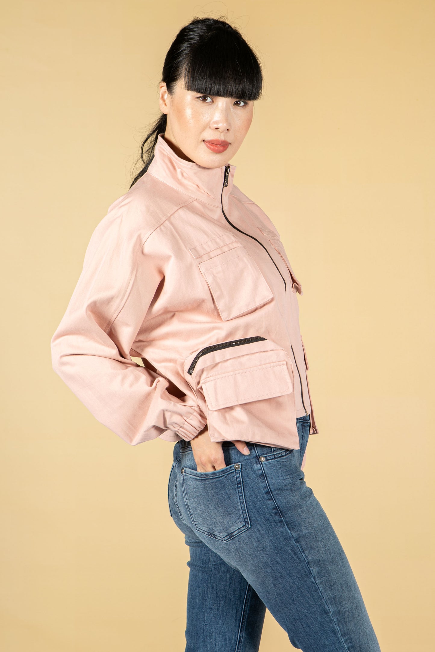 Utility zipped jacket in dusty pink