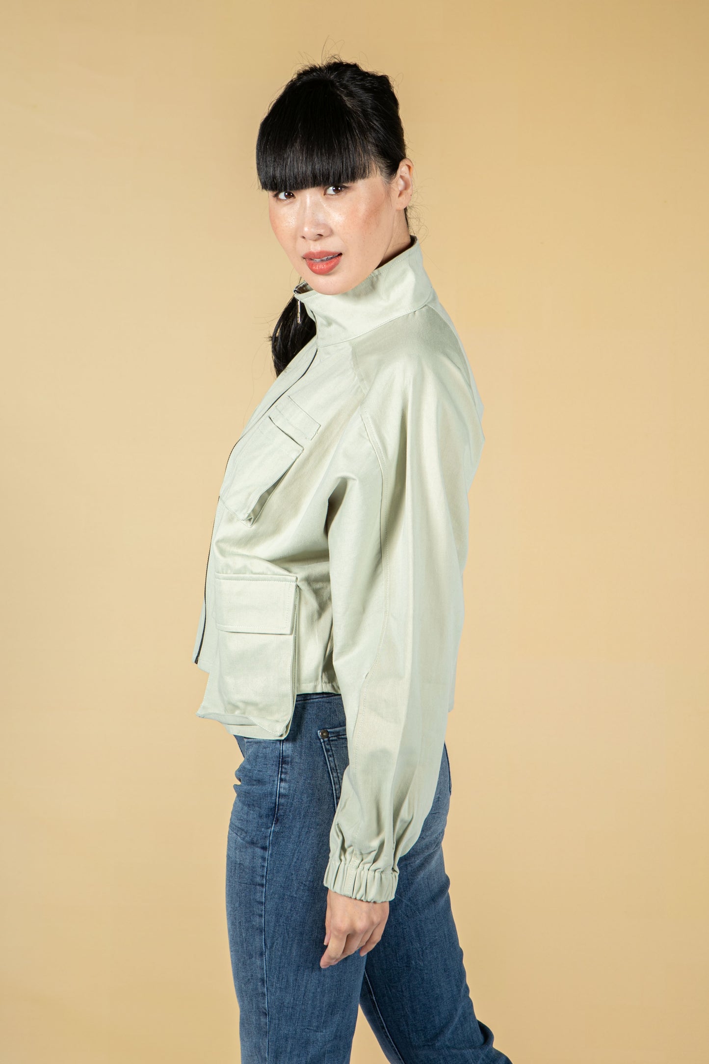 Utility zipped jacket in sage