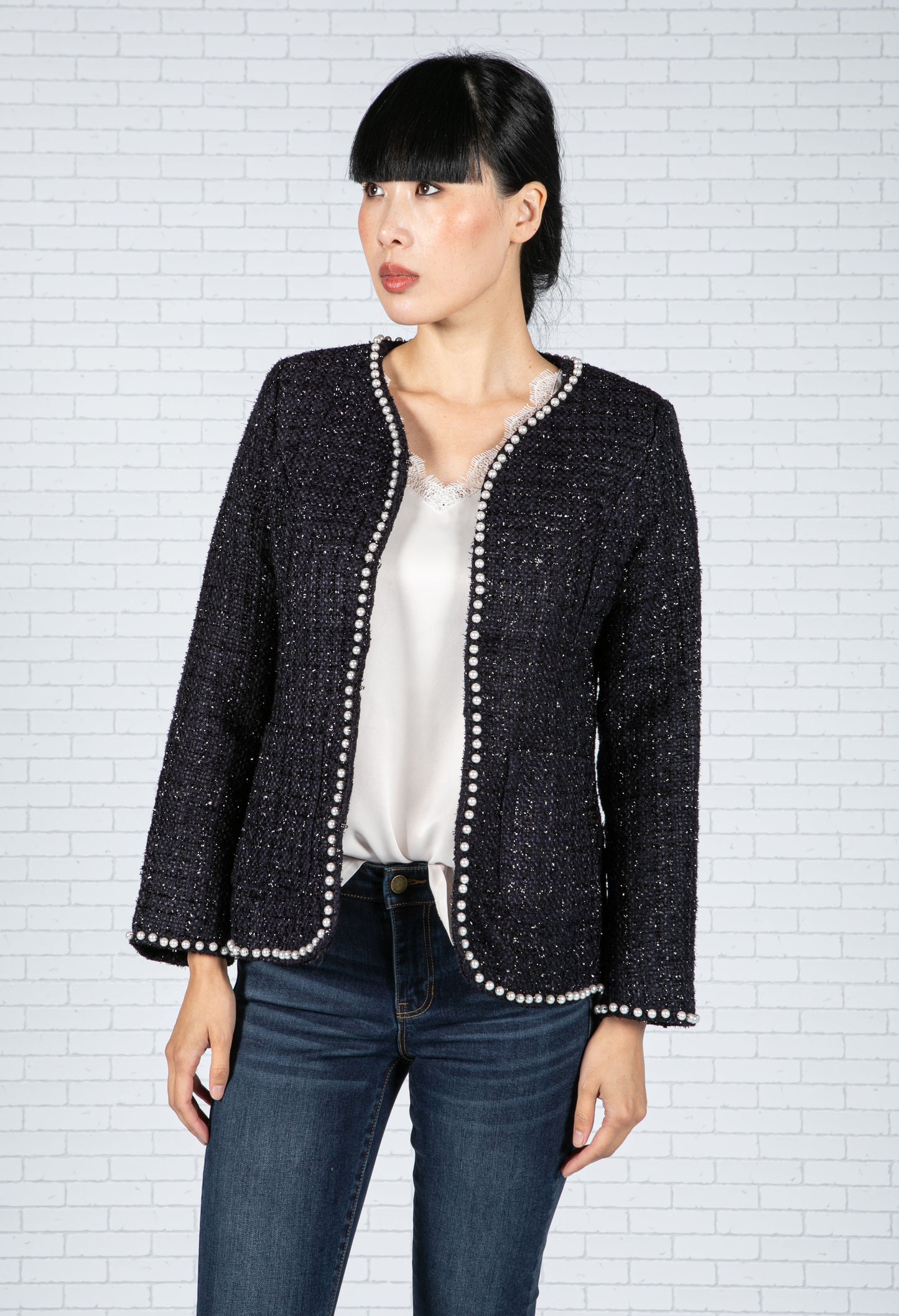 Pearl Detail Jacket in Navy