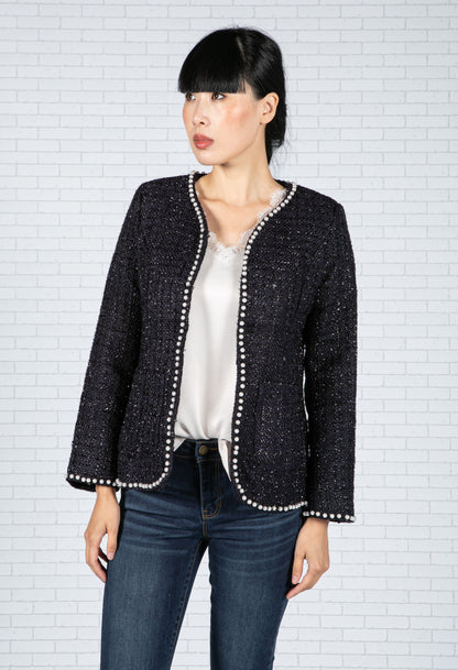 Pearl Detail Jacket in Navy