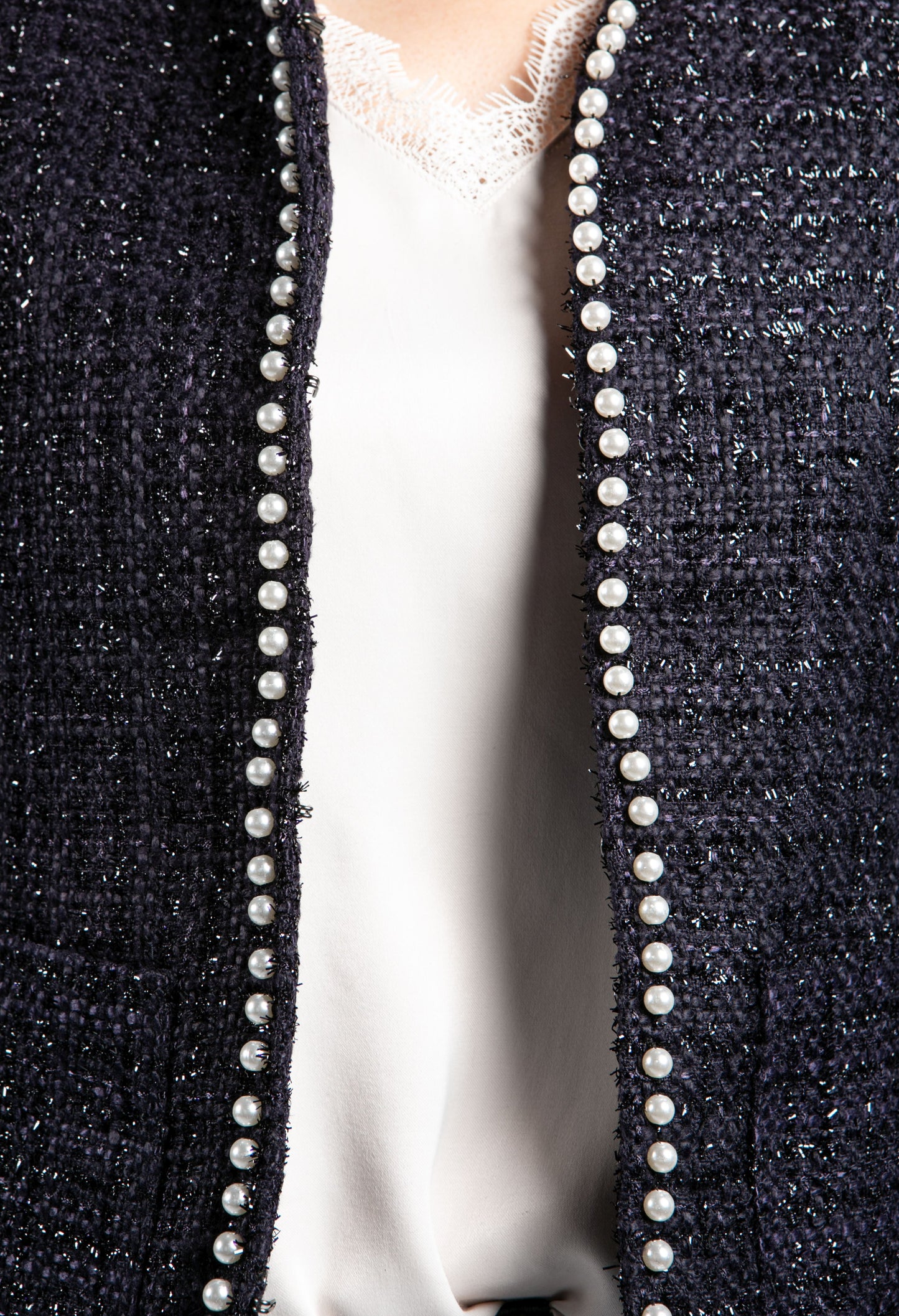 Pearl Detail Jacket in Navy