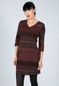 Embroidered Print Dress in Black & Rust