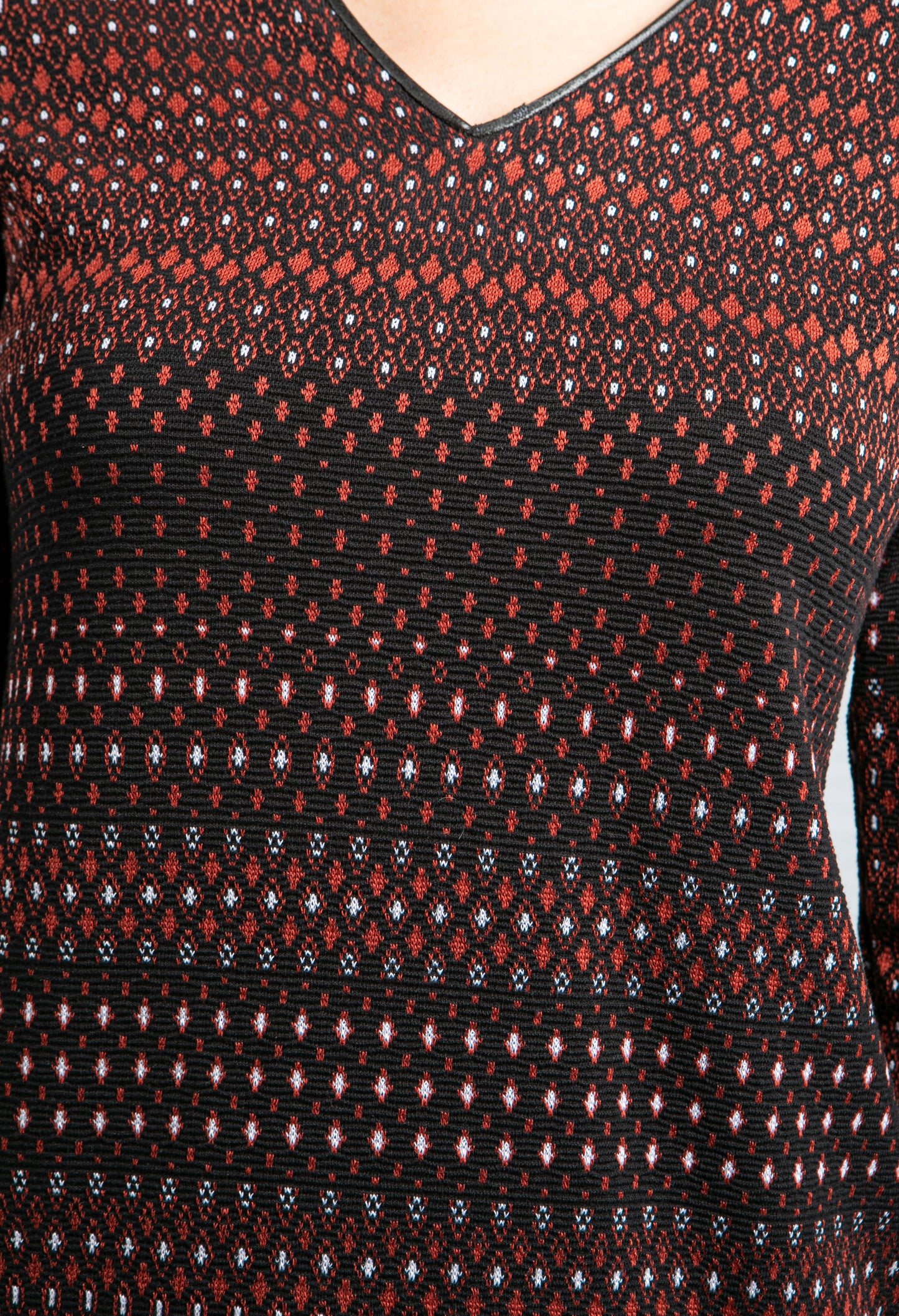 Embroidered Print Dress in Black & Rust