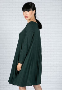 Pleated Knit Dress in Bottle Green