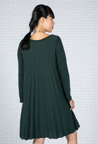 Pleated Knit Dress in Bottle Green