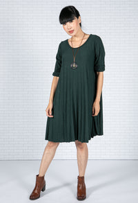 Pleated Knit Dress in Bottle Green