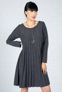 Pleated Knit Dress in Peppered Navy