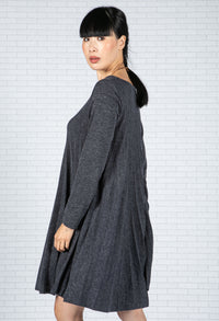 Pleated Knit Dress in Peppered Navy