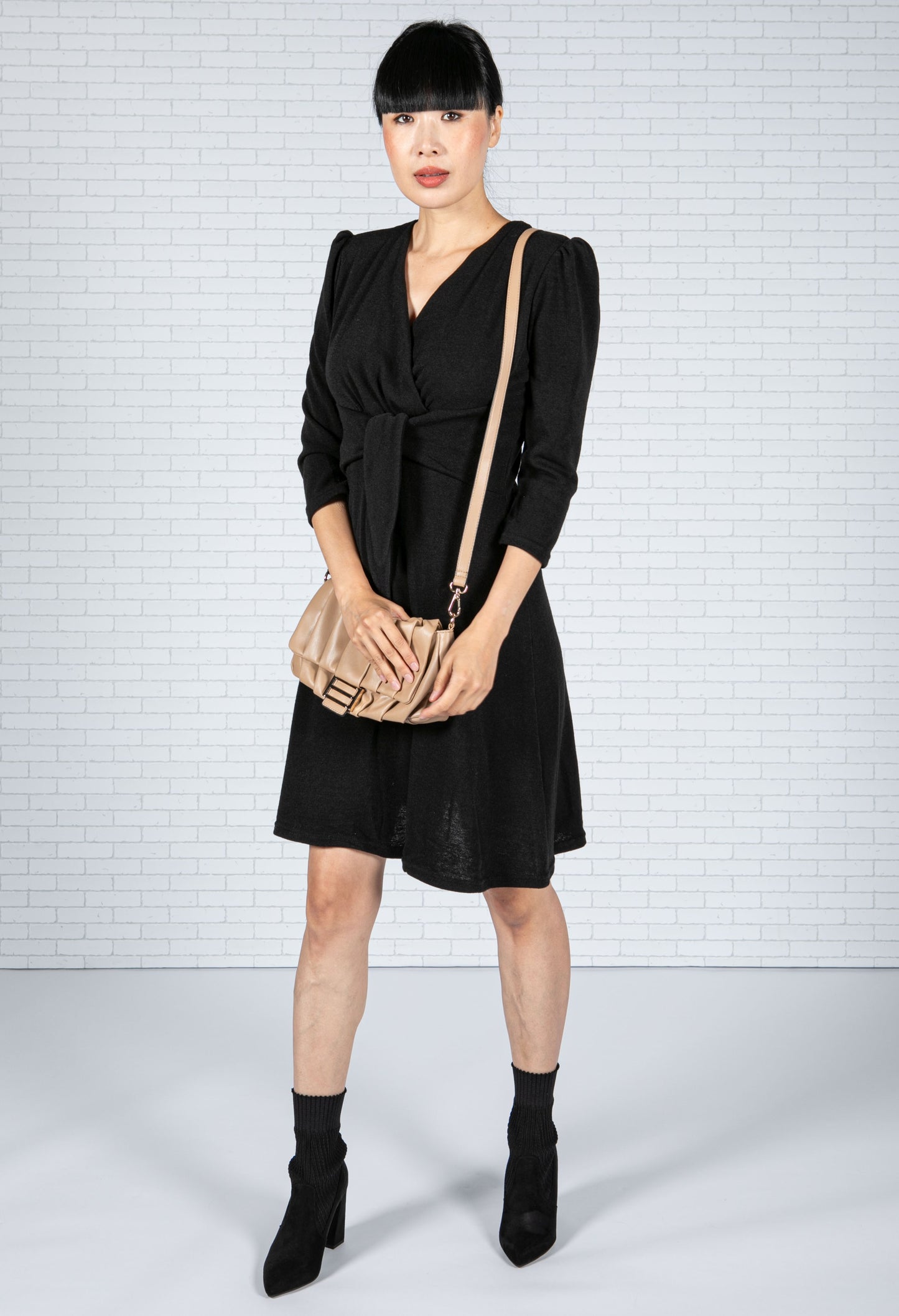 Knot Detail Black Knit Dress